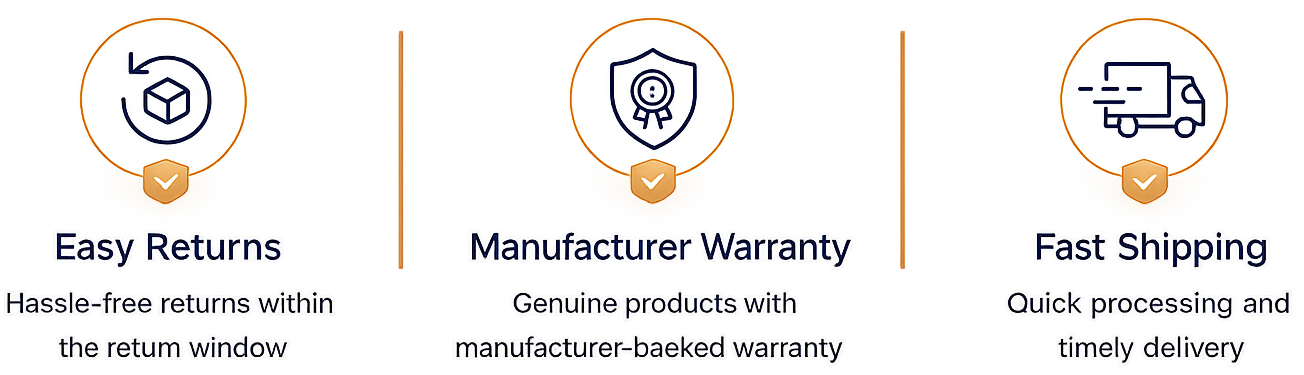 Easy Returns, Manufacturer Warranty, Fast Shipping