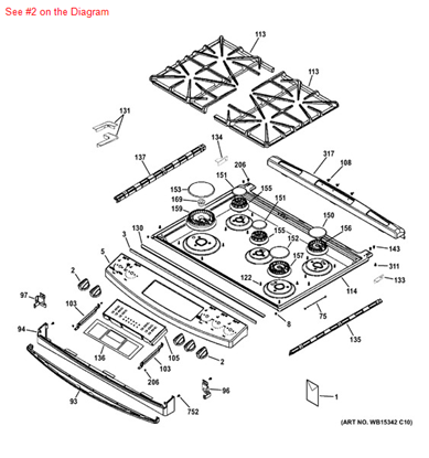 Picture of GE KNOB ASM (SS) - Part# WB03X20724