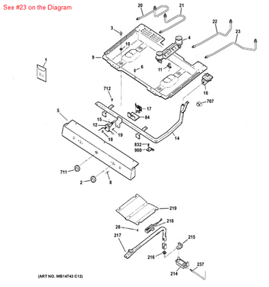 Picture of GE TUBE-BURNER RT REAR - Part# WB28K10012