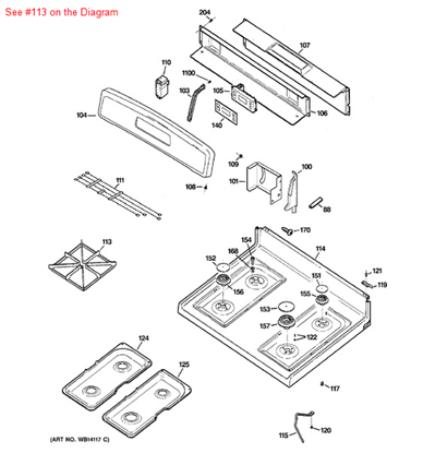 Picture of GE GRATE (TAUPE) - Part# WB31K10032