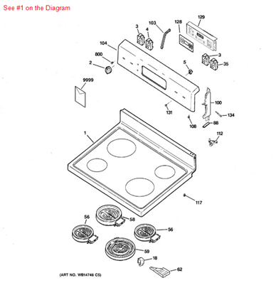 Picture of RANGE TOP AND GLASS ASM - Part# WB57K10145