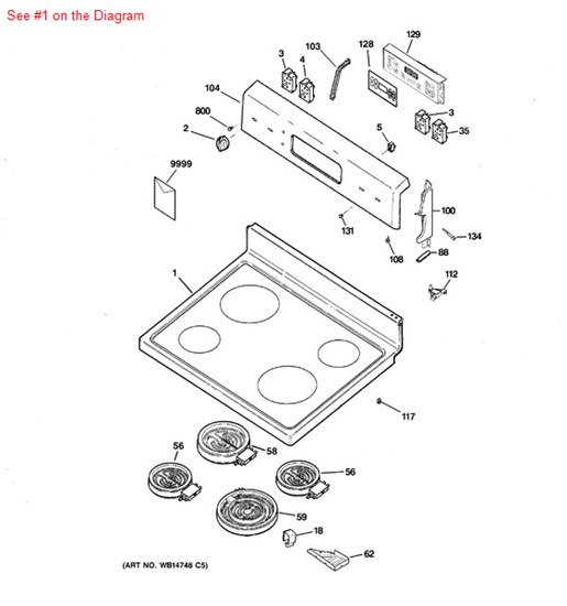 Picture of RANGE TOP AND GLASS ASM - Part# WB57K10145