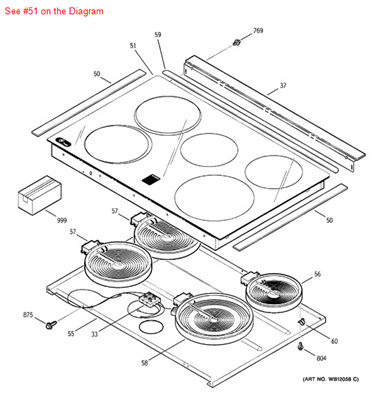 Picture of GE MAINTOP GLASS ASM (BK) - Part# WB62T10533