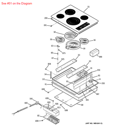 Picture of GE GLASS MAINTOP ASM - Part# WB62T10568