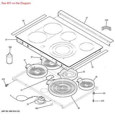 Picture of GE MAINTOP GLASS ASM - Part# WB62X25964