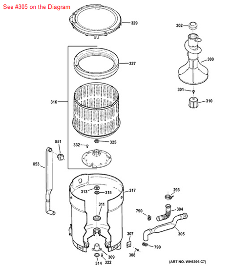 Picture of GE DRAIN HOSE ASM - Part# WH41X10285