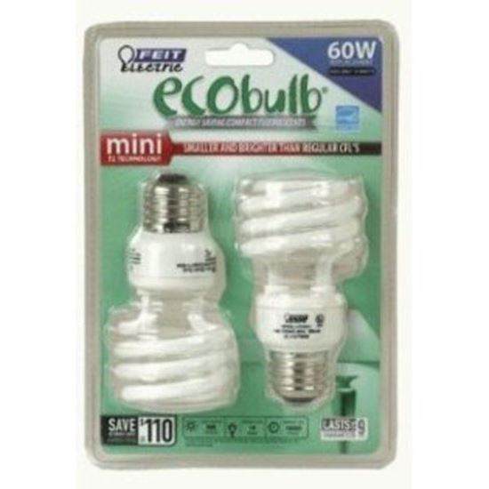Picture of Feit Electric Lamp Light Bulb 13 Watt T2 MINI TWIST 60W - 2 Pack - Part# BPESL14T2
