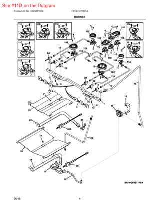 Picture of Frigidaire IGNITOR/ORIFICE ASS - Part# 5304500185