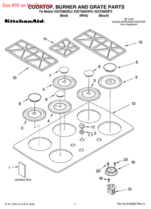 Picture of Whirlpool GRATE-BRNR - Part# 3191486