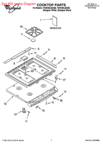 Picture of Whirlpool GRATE - Part# 8053456