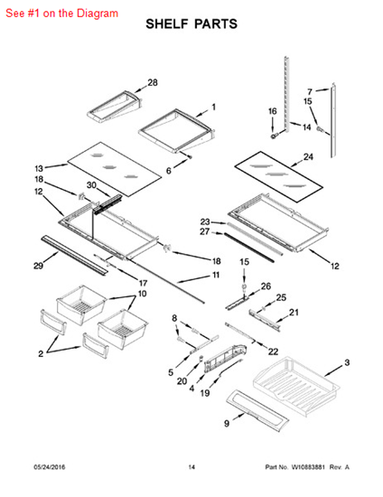 Picture of Whirlpool SHELF-GLAS - Part# 12883507