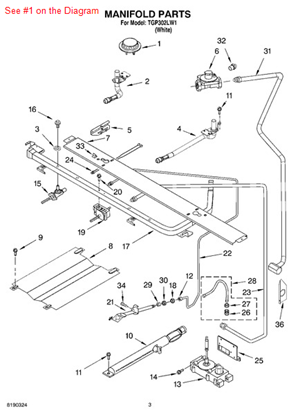 Picture of Whirlpool BURNR-TOP - Part# 98013629