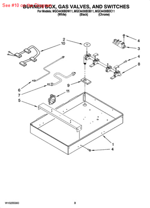 Picture of Whirlpool BURNER SWI - Part# W10138052