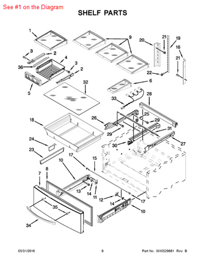 Picture of Whirlpool SHELF-GLAS - Part# W10345310