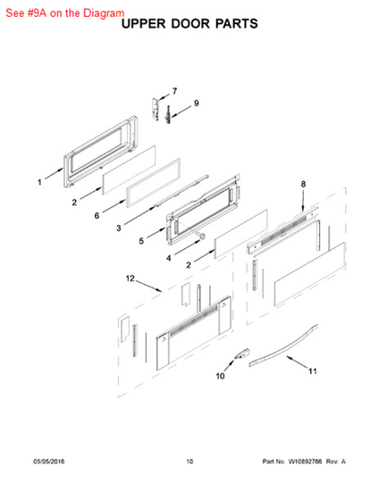 Picture of Whirlpool HINGE-DOOR - Part# W10485732