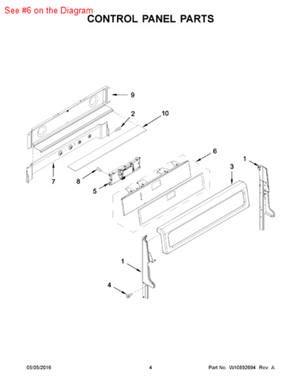 Picture of Whirlpool SWTCH-MEMB - Part# W10528789