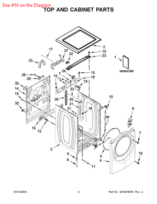 Picture of Whirlpool LEVEL LEG - Part# W10572166