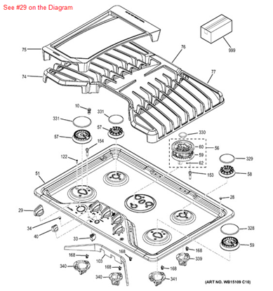 Picture of GE KNOB ASM (SS) - Part# WB03X25796