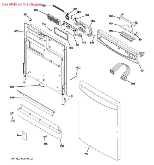 Picture of GE General Electric Hotpoint Sears Kenmore Dishwasher BOTTOM DOOR GASKET SEAL - SHORT - Part# WD08X10075