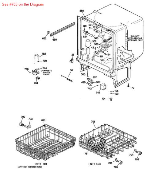 Picture of GE General Electric Hotpoint Sears Kenmore Dishwasher Rear Rack and Clip Roller - Part# WD12X10267