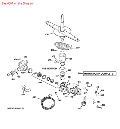 Picture of GE SPRAY ARM WELD - Part# WD22X10054
