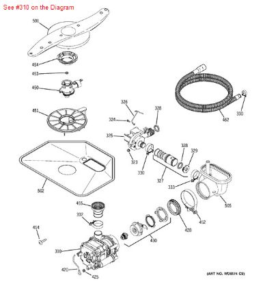 Picture of GE General Electric RCA Hotpoint Sears Kenmore Dishwasher Drain Pump and Motor Mechanism Assembly - Part# WD26X10045