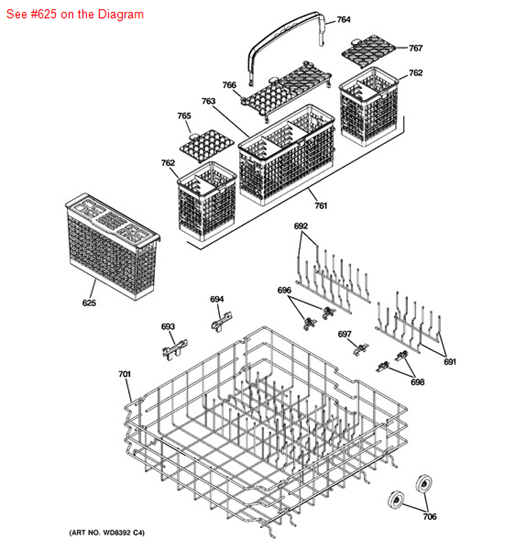Picture of GE BASKET SMALL ITEMS ASM - Part# WD28X10120
