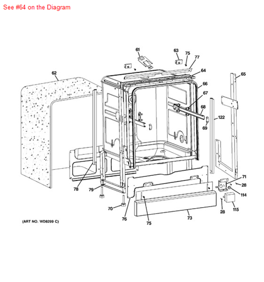 Picture of GE UPPER FRONT BRACE BK - Part# WD30X10024