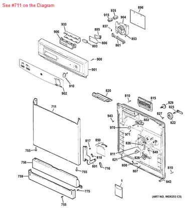 Picture of GE PANEL FRONT LONG CT - Part# WD31X10026