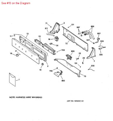 Picture of GE General Electric Hotpoint Sears Kenmore Clothes Washer Washing Machine Clothes Dryer Control Knob and Clip Assembly - Part# WH01X10060