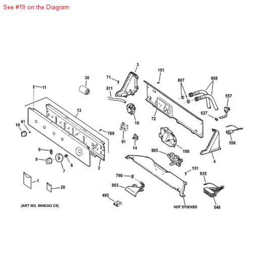 Picture of GE KNOB & CLIP - Part# WH01X10140