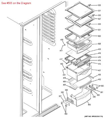Picture of GE STOP SHELF - Part# WR02X10662