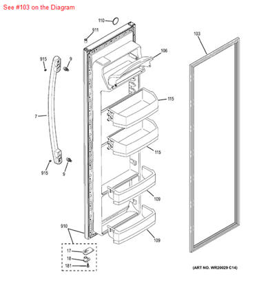 Picture of GE GASKET DOOR FF - Part# WR24X10296