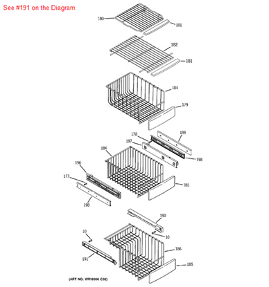 Picture of GE SUPPORT SLIDE BASKET - Part# WR72X10067