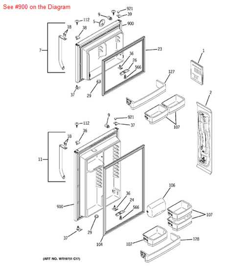 Picture of GE DOOR ASM FOAM FZ SS - Part# WR78X12067