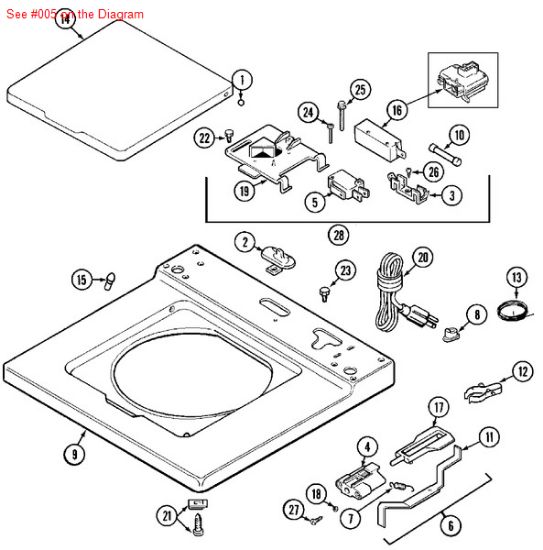Picture of Maytag Whirlpool KitchenAid Magic Chef Roper Norge Sears Kenmore Admiral Amana Clothes Washer Washing Machine Lid Check Switch - Part# 207166