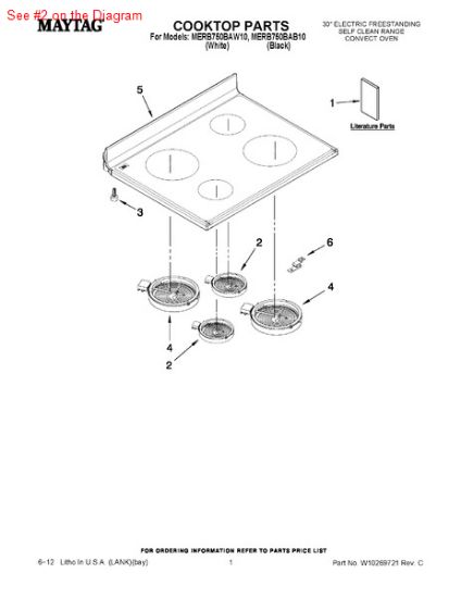Picture of Whirlpool KitchenAid Roper Amana Jenn-Air Maytag Caloric Gaffers and Sattler Magic Chef Norge Sears Kenmore Admiral Range Oven CookTop 6" TOP BURNER ELEMENT KIT - Part# 12002141