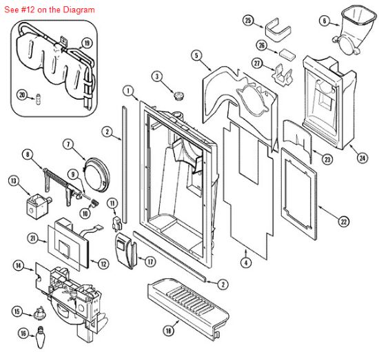 Picture of Whirlpool Jenn-Air KitchenAid Maytag Roper Admiral Sears Kenmore Norge Magic Chef Amana Refrigerator Ice and Water Dispenser Electronic Control Board - Part# 61003425