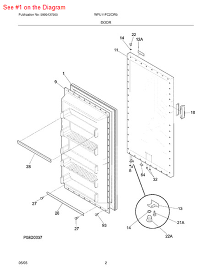Picture of Frigidaire GASKET-DOOR - Part# 216522303