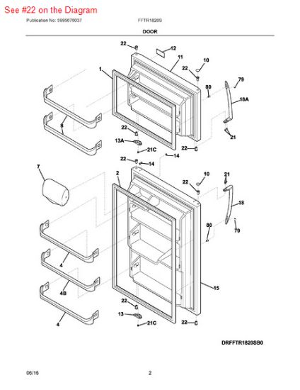 Picture of Frigidaire P-1 BEARING-HINGE - Part# 240527101