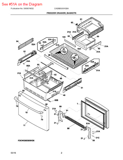 Picture of Frigidaire SLIDE ASSY, BASKET RH FRZ - Part# 241894223