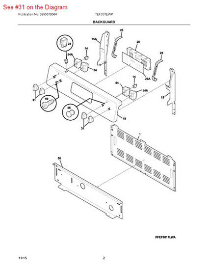 Picture of Frigidaire KNOB-CONTROL - Part# 316025108