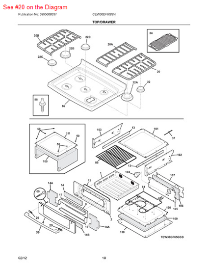 Picture of Frigidaire GRATE - Part# 316537800
