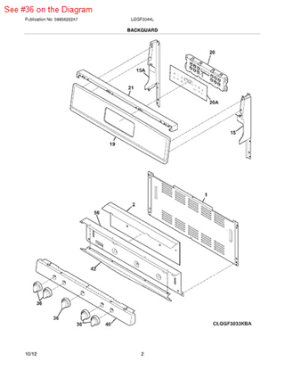 Picture of Frigidaire KNOB - Part# 316545015