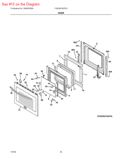 Picture of Frigidaire DOOR ASSEMBLY - Part# 808992603