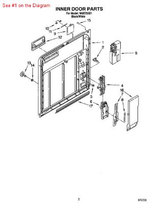 Picture of Whirlpool KitchenAid Roper Amana Jenn-Air Maytag Gaffers and Sattler Magic Chef Sears Kenmore Admiral Dishwasher DETERGENT DISPENSER DOOR LATCH KIT - Part# 676413