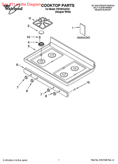 Picture of Whirlpool P1-GRATE-BRNR - Part# 8522850