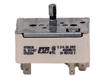 Picture of Whirlpool KitchenAid Roper Amana Jenn-Air Maytag Caloric Gaffers and Sattler Magic Chef Norge Sears Kenmore Admiral Range Oven 6" Top Burner Switch - Part# 9750638