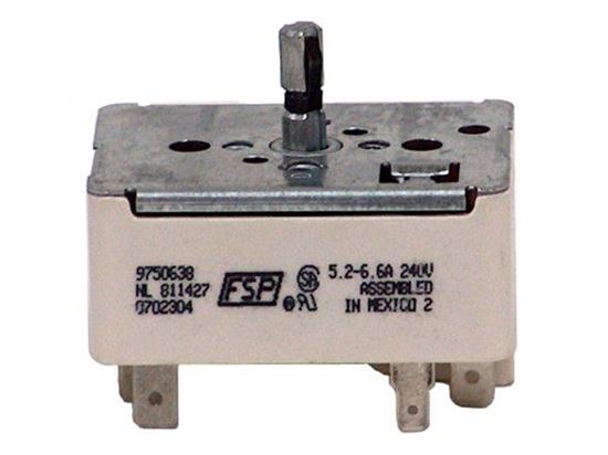 Picture of Whirlpool KitchenAid Roper Amana Jenn-Air Maytag Caloric Gaffers and Sattler Magic Chef Norge Sears Kenmore Admiral Range Oven 6" Top Burner Switch - Part# 9750638
