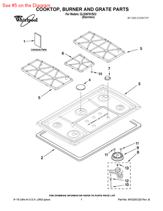 Picture of Whirlpool GRATE-BRNR - Part# 9759505